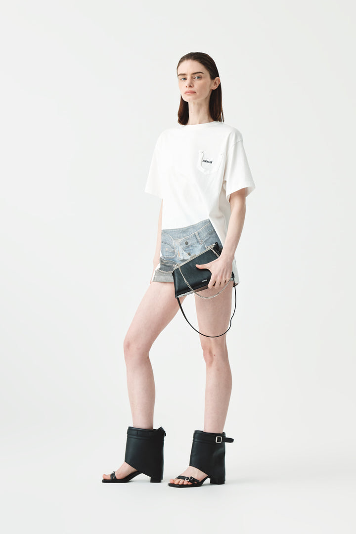 KIMMATIN Denim Printing Oversize Top — White