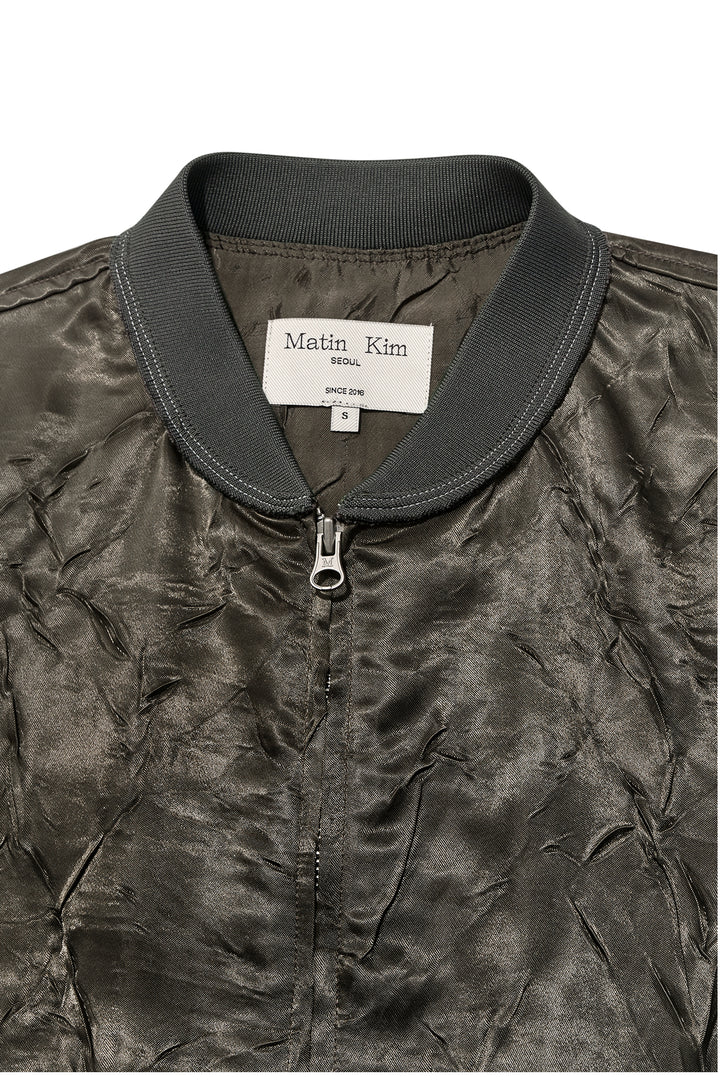 Matin Kim Back Logo Crinkle Blouson — Khaki
