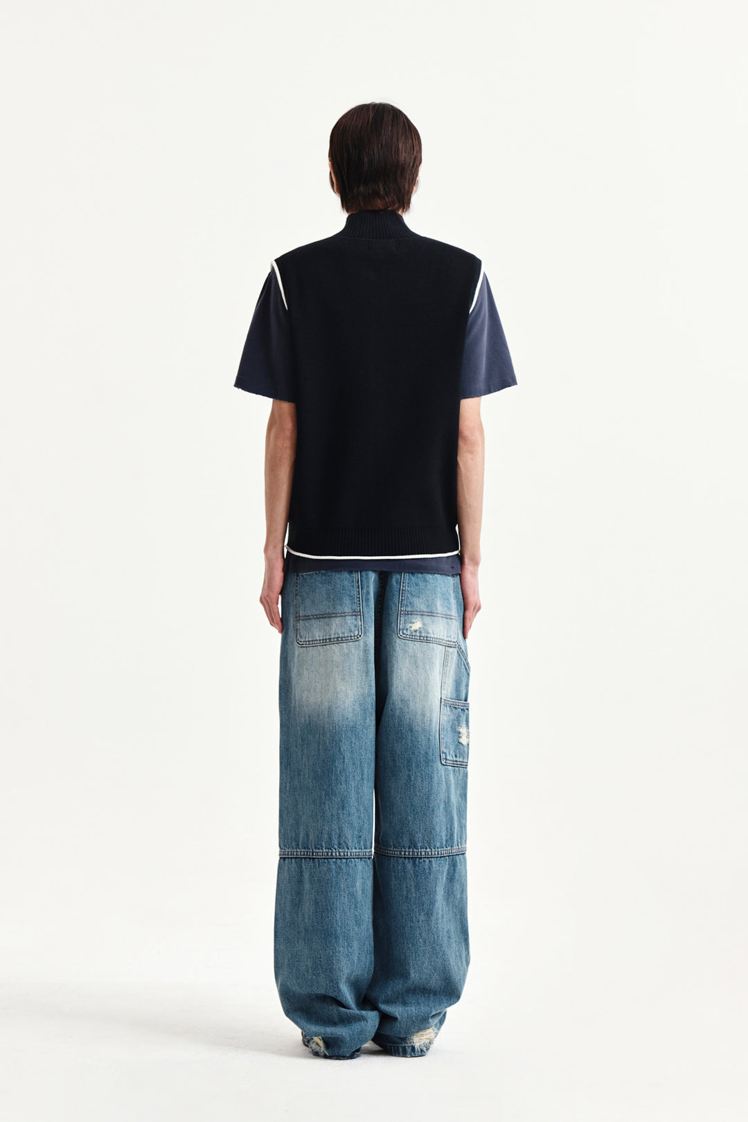 Matin Kim Spell Point Knit Zip Up Vest — Black