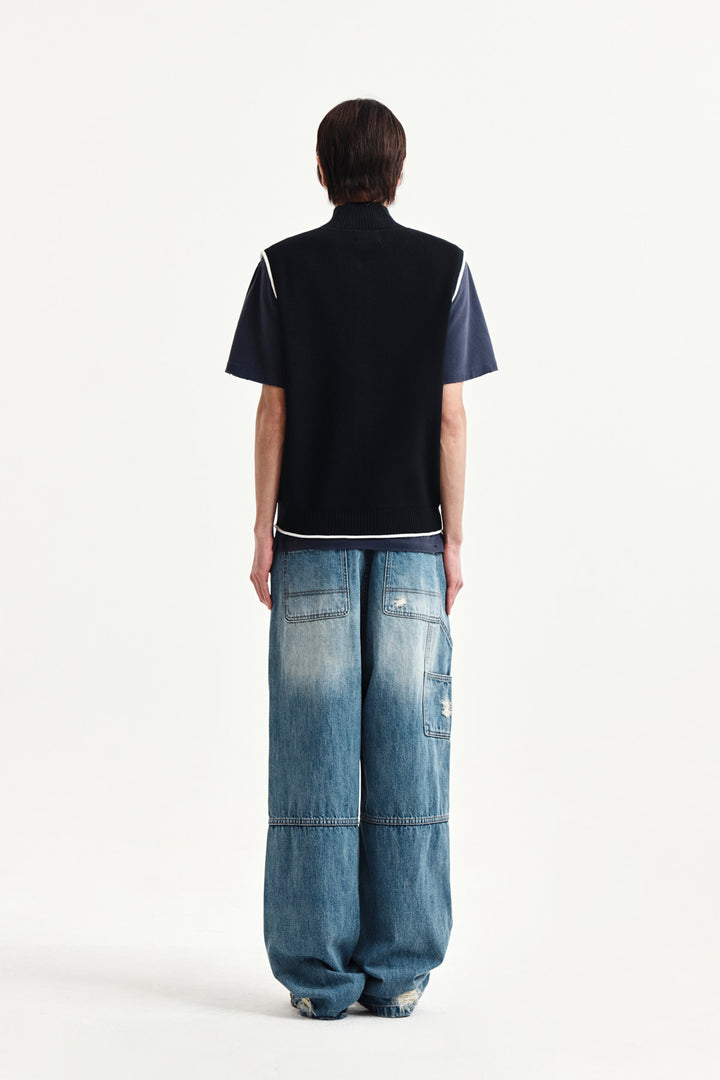 Matin Kim Spell Point Knit Zip Up Vest — Black