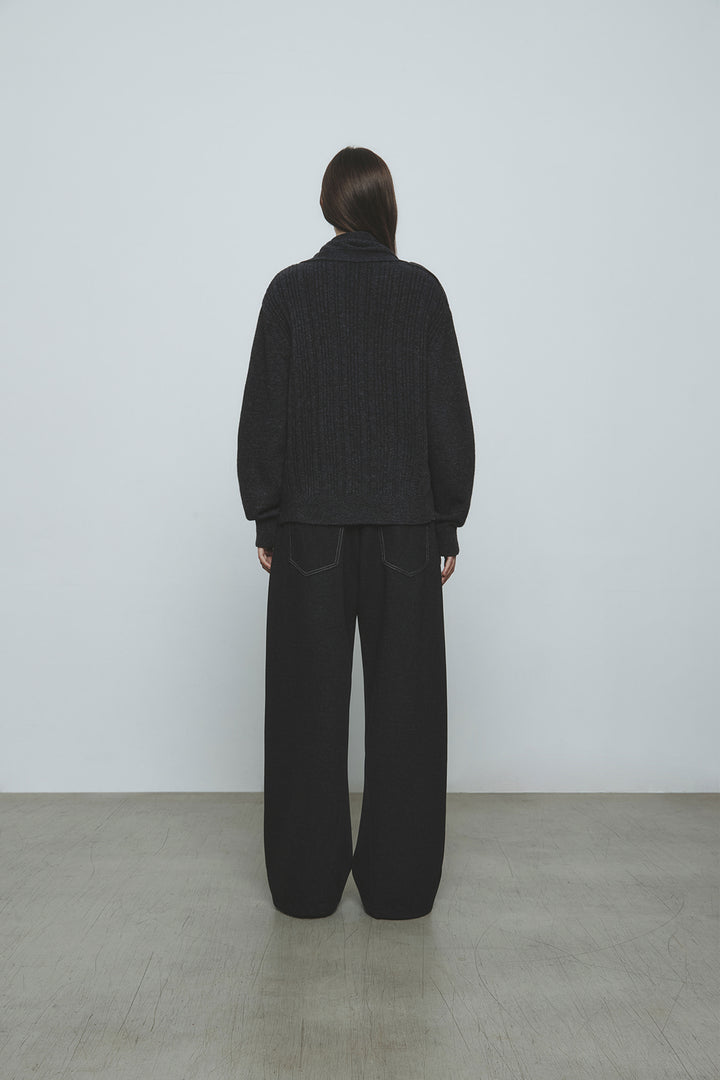 KIMMATIN Muffler Cardigan — Charcoal