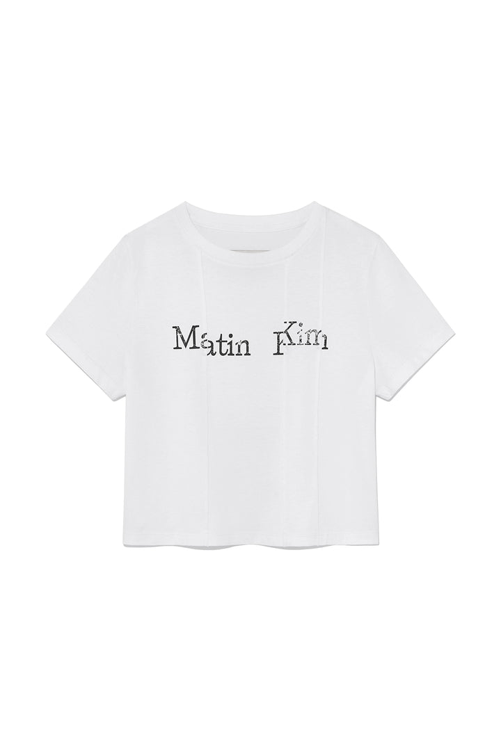 Matin Kim Unbalance Logo Crop Top — White