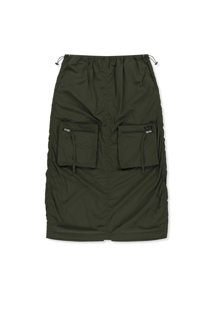 Matin Kim Patch Pocket Shirring Nylon Skirt — Khaki