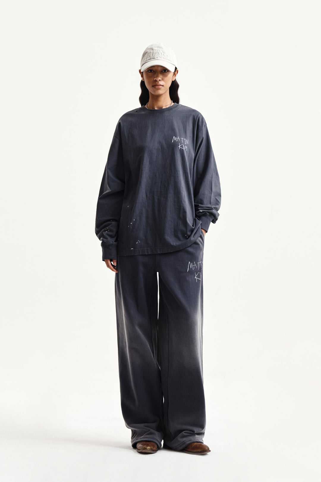 Matin Kim Vintage Washed Logo Top — Charcoal