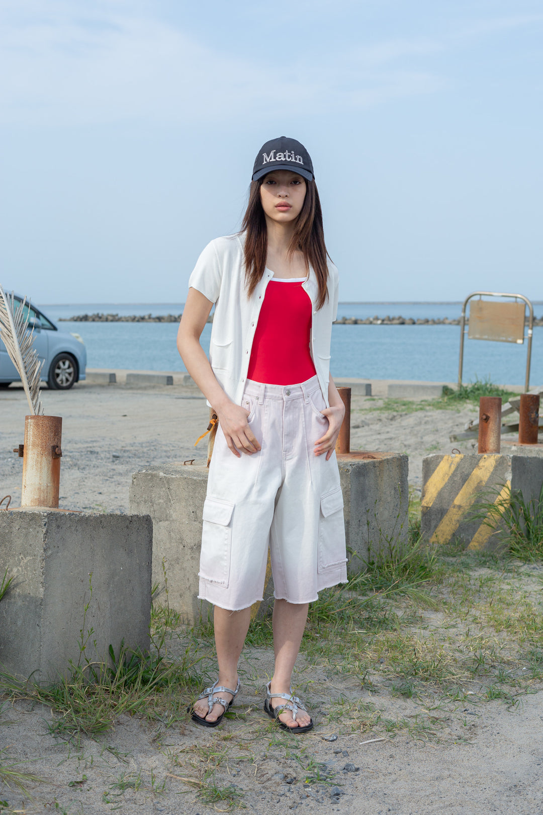Matin Kim Pocket Point Half Cardigan — Ivory