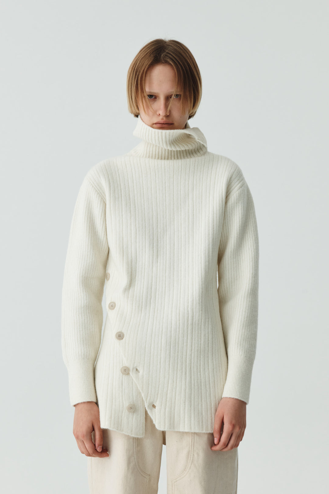 KIMMATIN Button Slit Knit Dress — Ivory