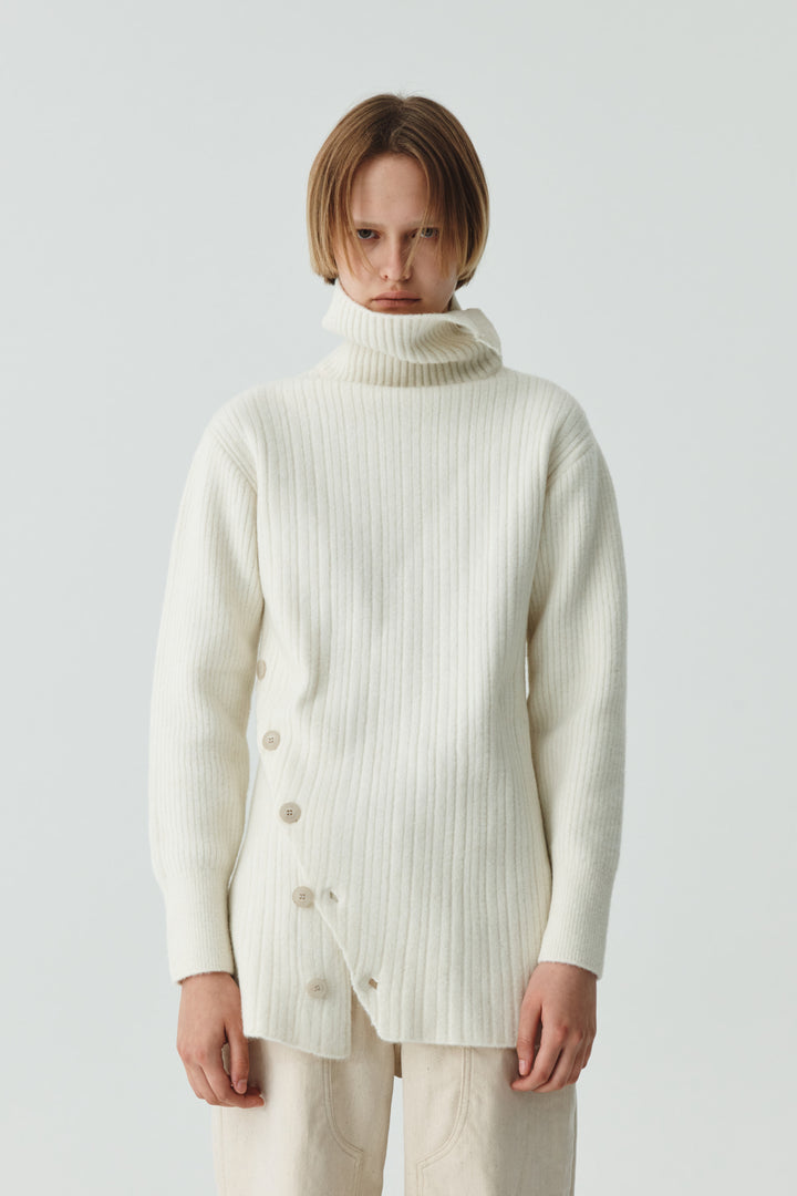 KIMMATIN Button Slit Knit Dress — Ivory
