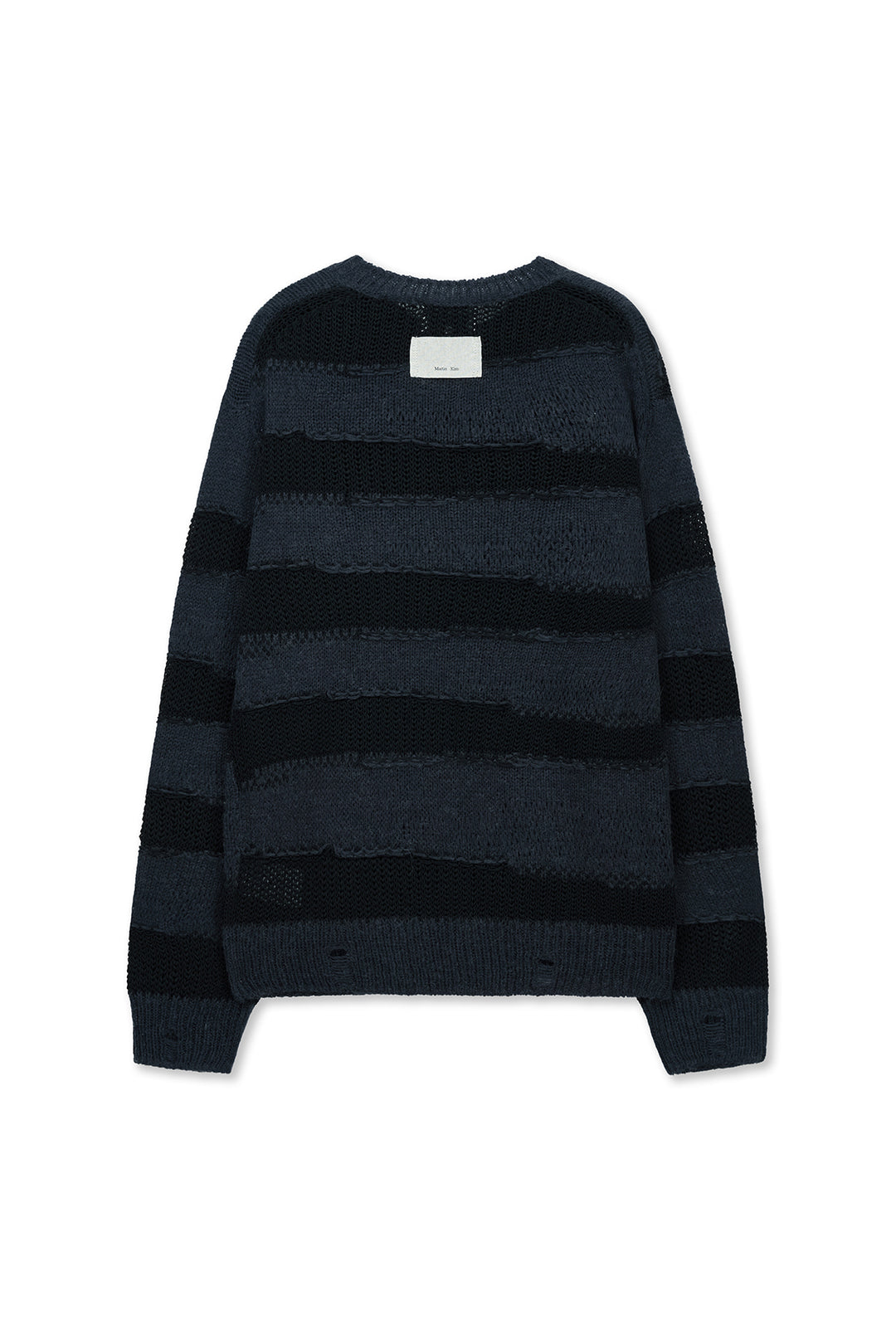 Matin Kim Texture Block Stripe Knit Pullover — Navy blue