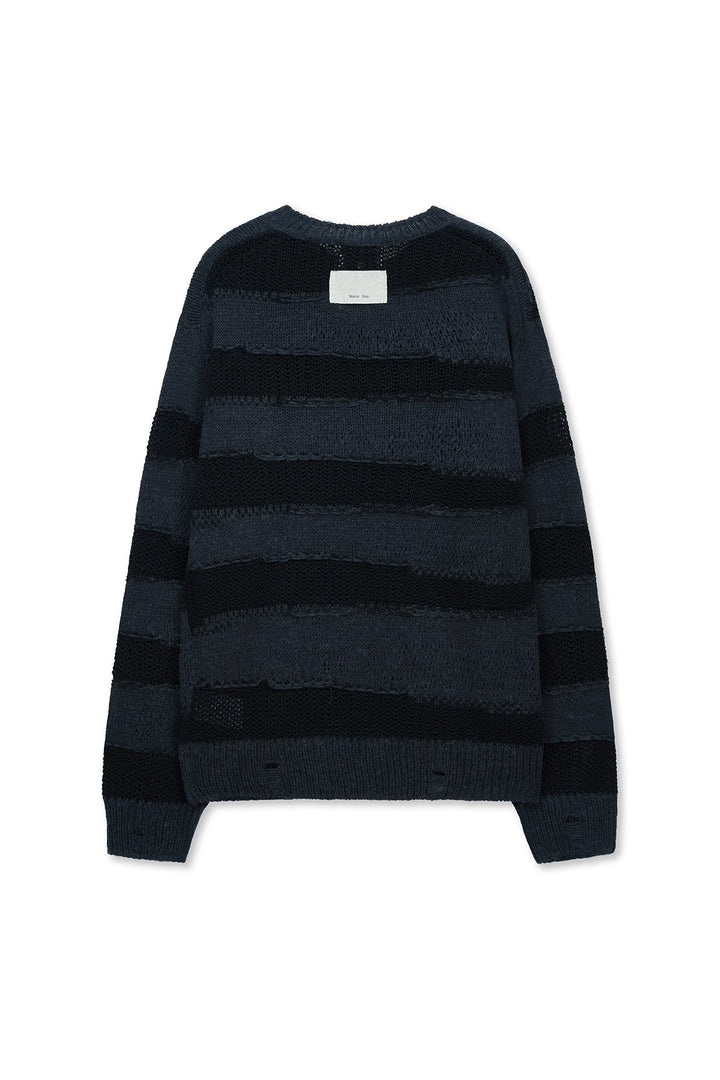 Matin Kim Texture Block Stripe Knit Pullover — Navy blue