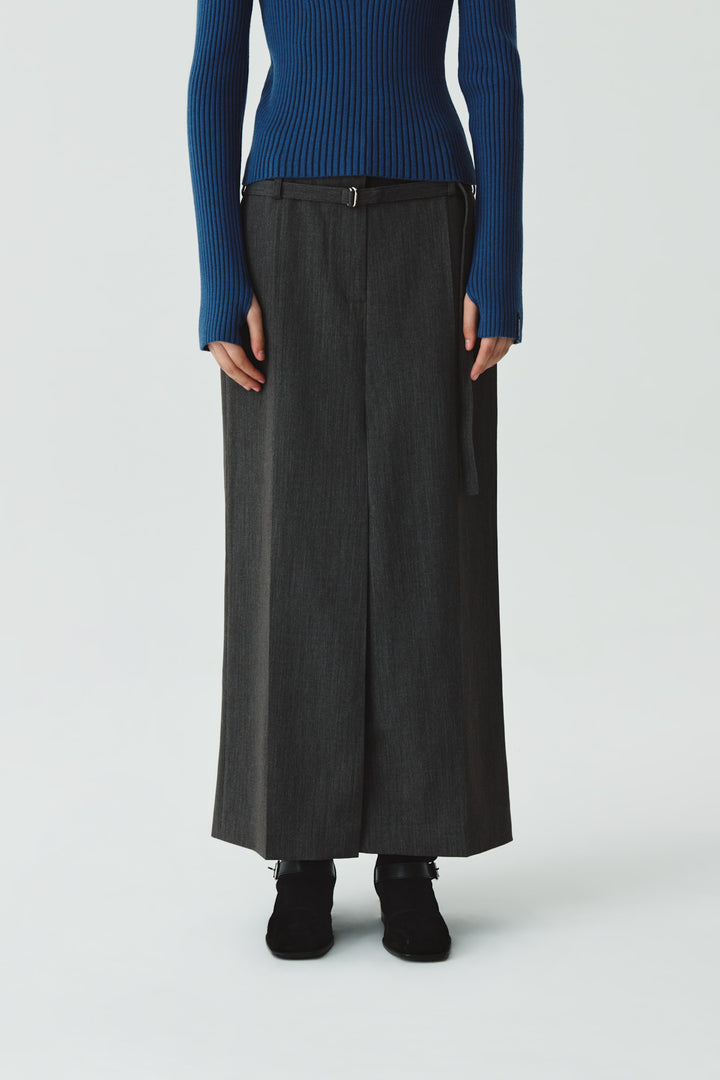 KIMMATIN Slit Point H Line Long Skirt — Gray