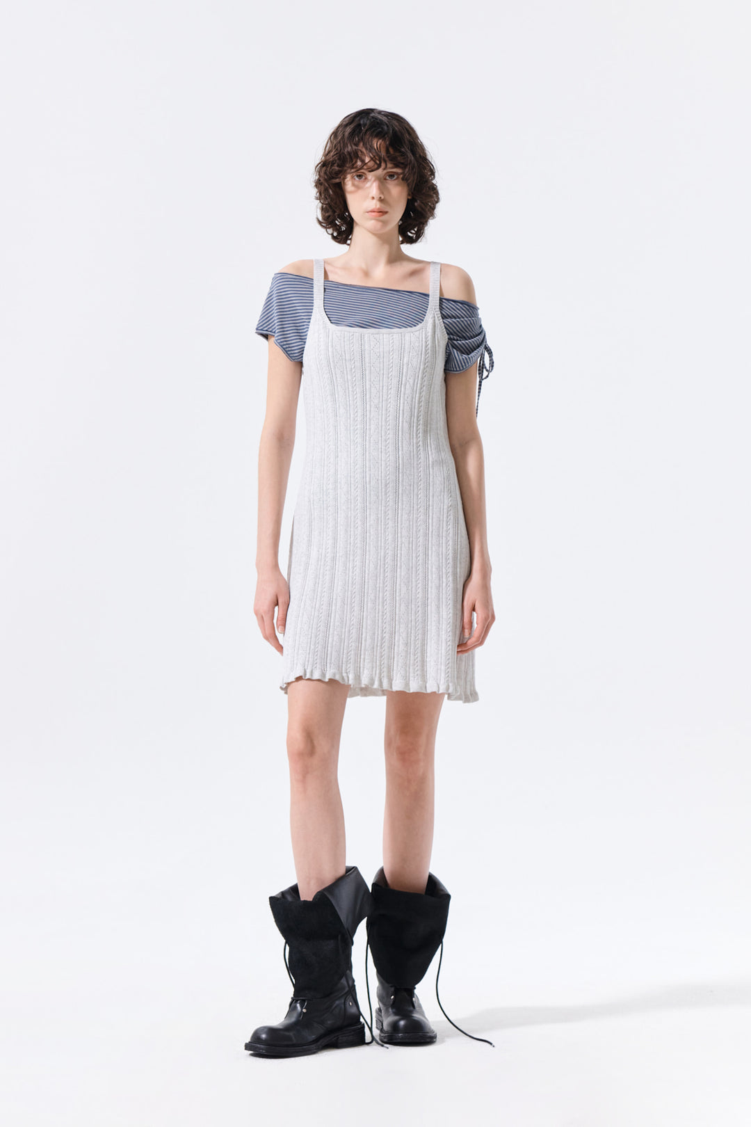 Matin Kim Open Back Ribbed Knit Dress — Light Grey