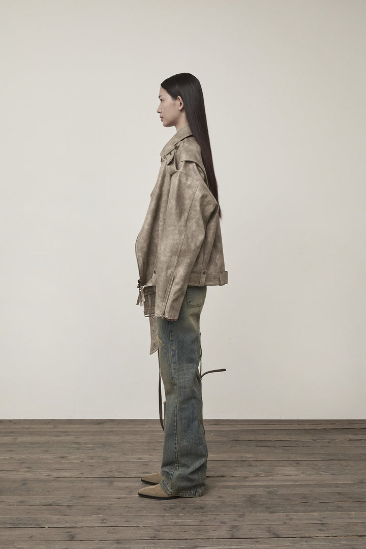 Matin Kim Semi Boots Cut Washed Denim — Blue