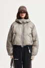 Matin Kim Back Logo Hoody Short Down Jumper — Beige