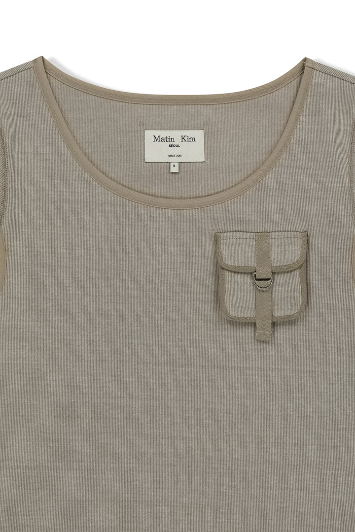 Matin Kim Pocket Point Slim Fit Top — Beige