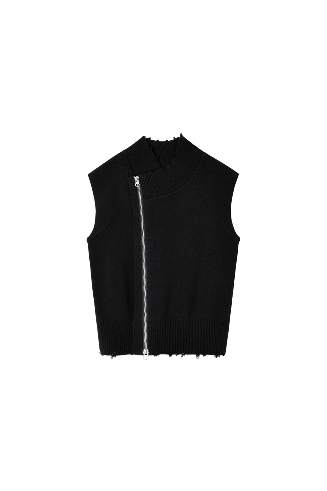 Matin Kim High Neck Logo Knit Zip Vest — Black