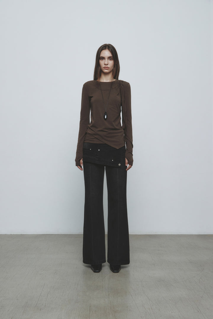 KIMMATIN Upside Down Layered Denim Pants — Black