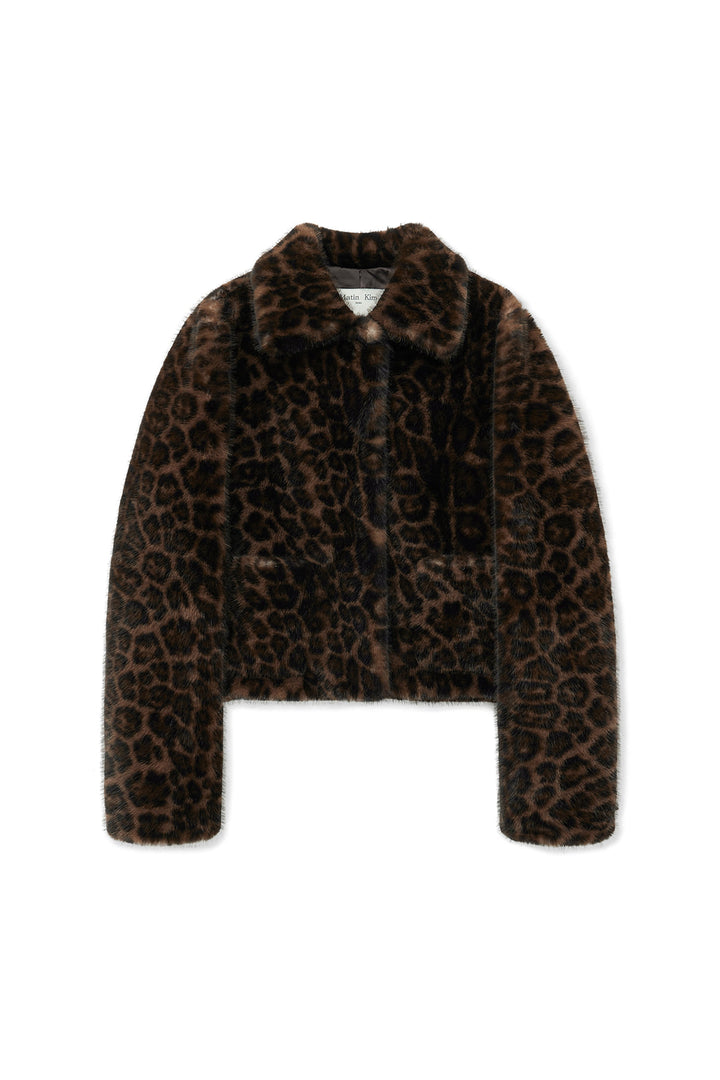 Matin Kim Leopard Fur Crop Jacket — Brown