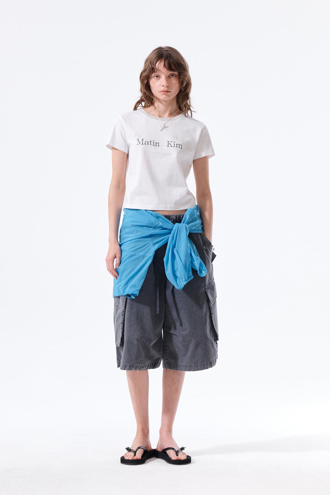 Matin Kim Tonal Rib Logo Crop Top — White