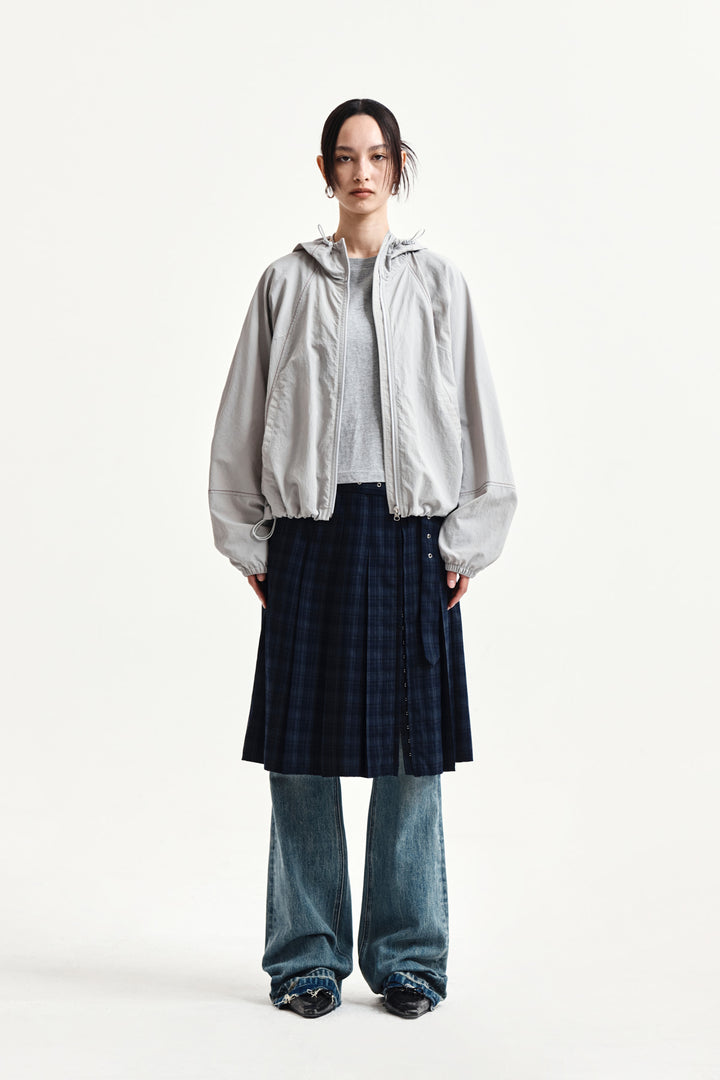 Matin Kim Belted Slit Pleat Skirt — Navy blue