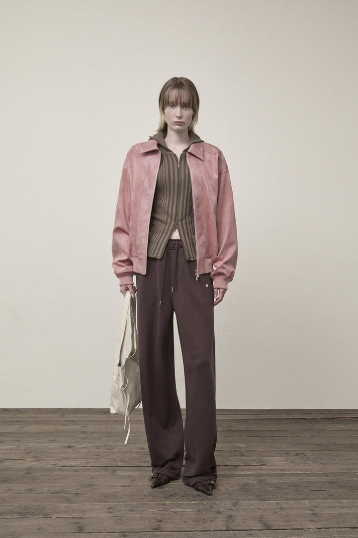 Matin Kim Suede Mix Leather Zip Jumper — Pink