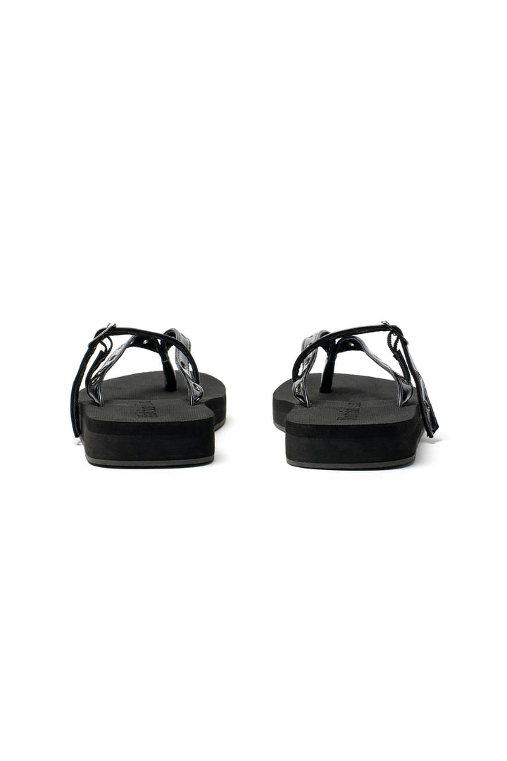 Matin Kim Buckle Eyelet Slippers — Black