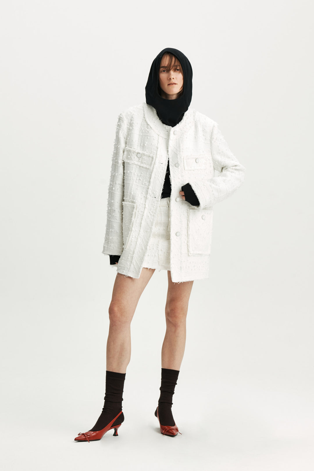 KIMMATIN Cut Point Tweed Jacket — White