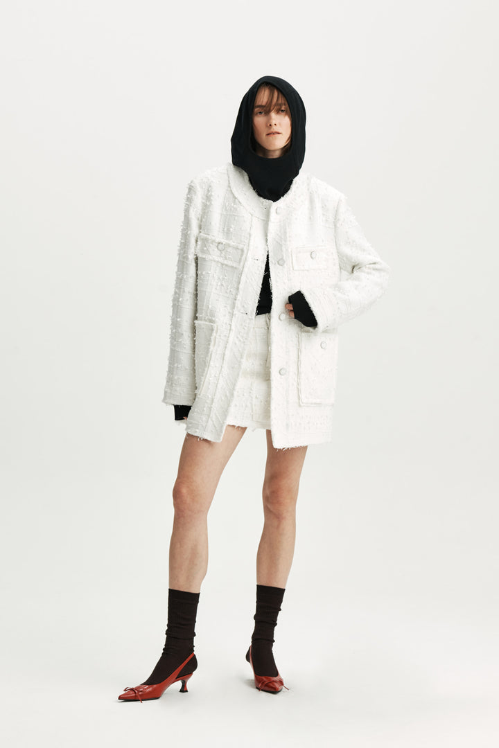 KIMMATIN Cut Point Tweed Jacket — White