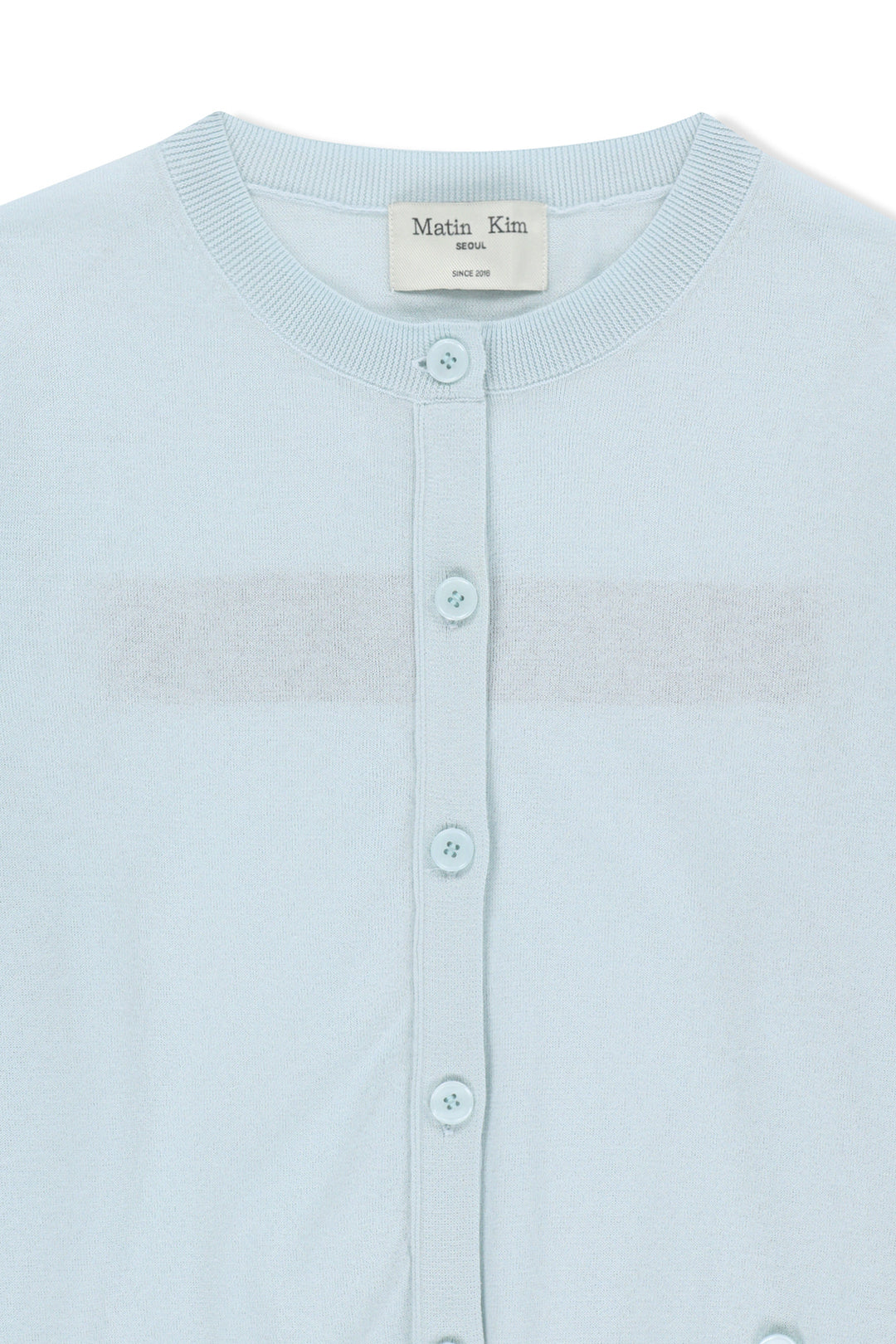 Matin Kim Back Logo Sheer Cardigan — Light Blue