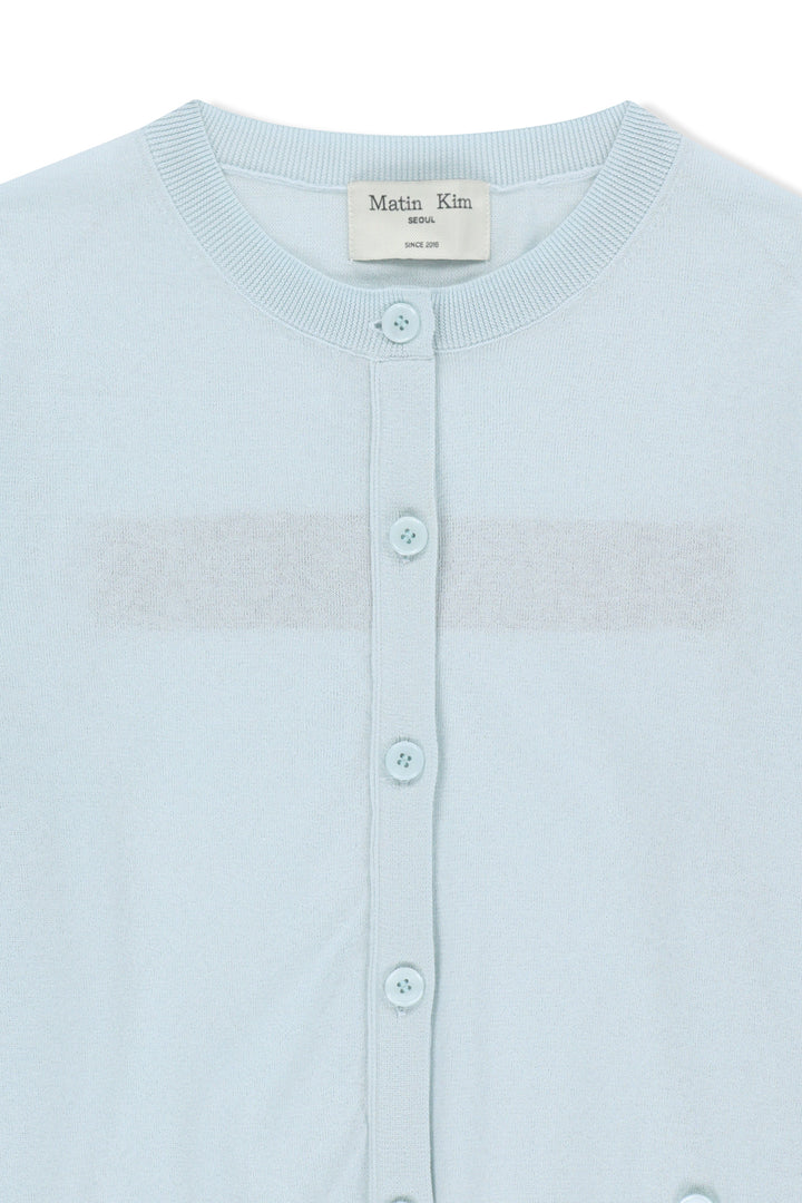 Matin Kim Back Logo Sheer Cardigan — Light Blue