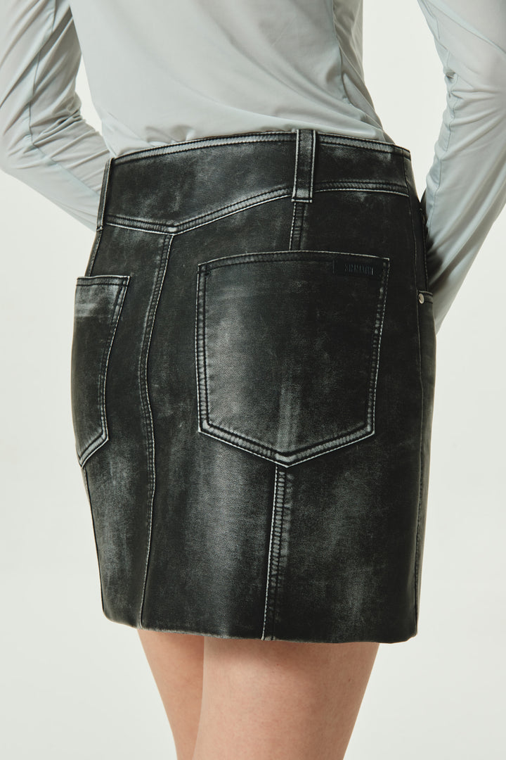 KIMMATIN Washed Faux Leather Mini Skirt — Gray
