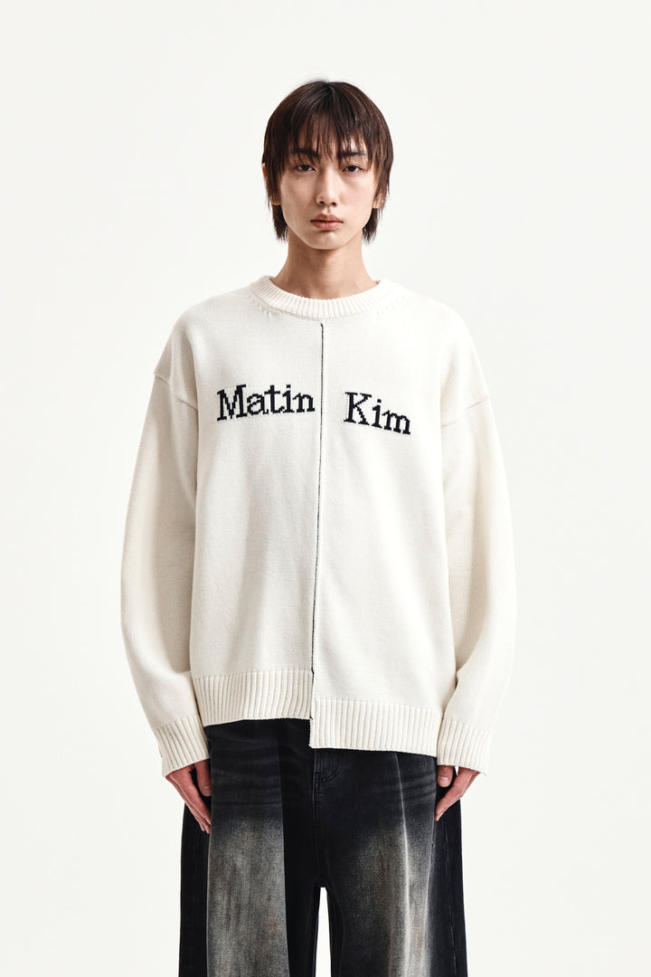 Matin Kim Asymmetric Logo Knit Pullover — Ivory