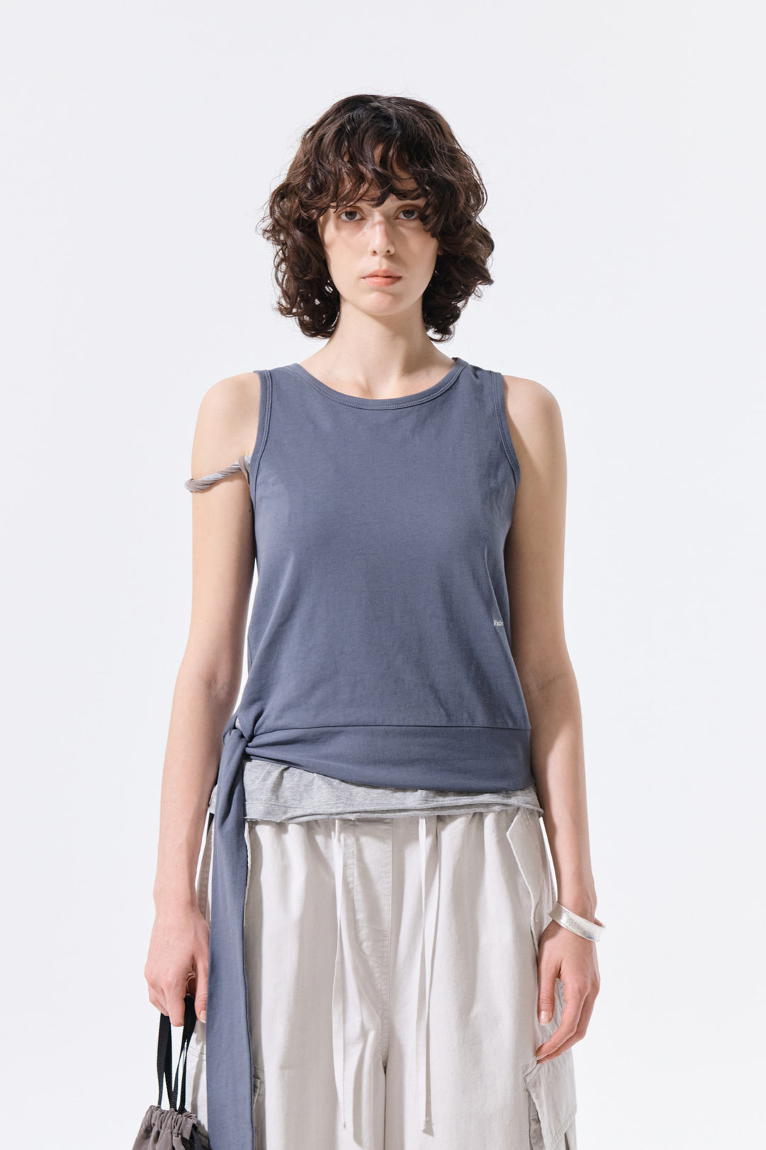Matin Kim Hem Tie Detail Sleeveless Top — Charcoal