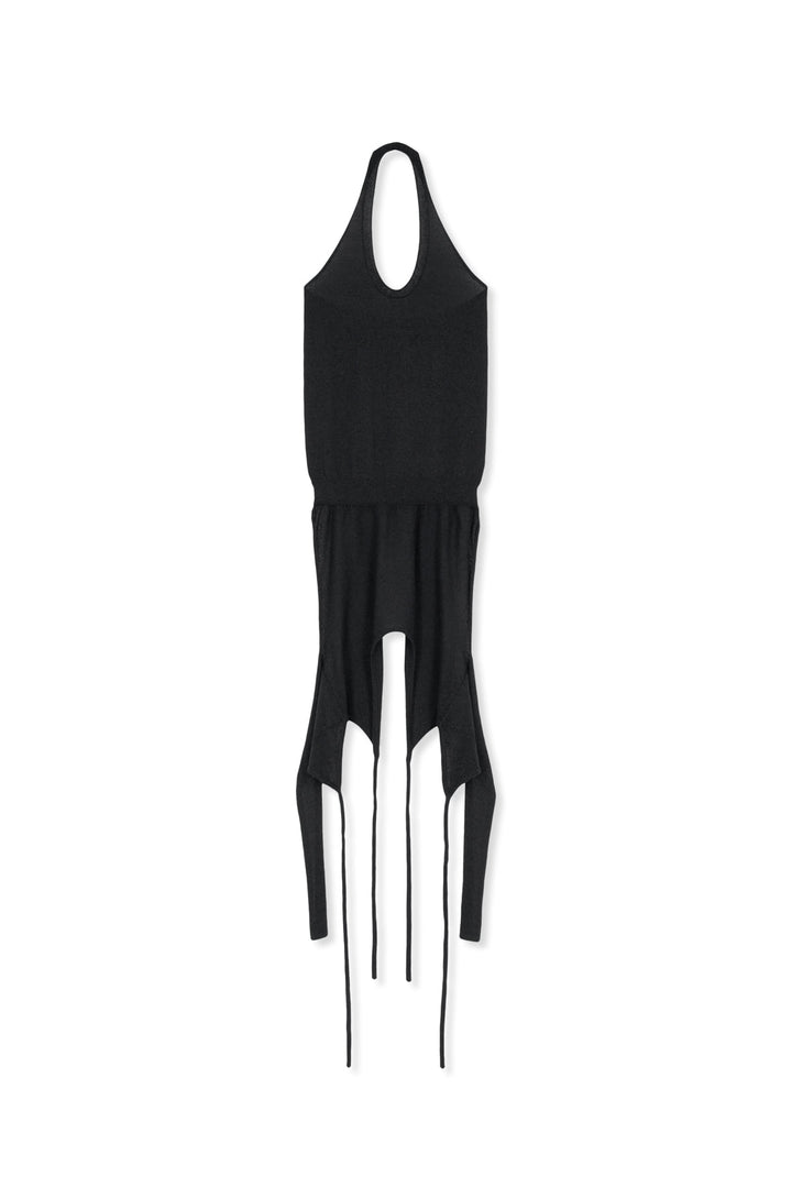 Matin Kim Layered Tie Halter Neck Knit Top — Black