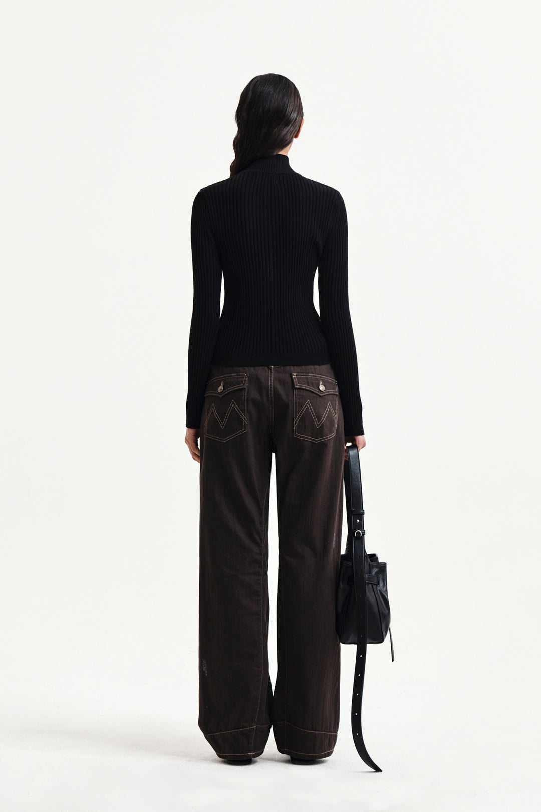 Matin Kim Waist Buckle Stitch Twill Denim — Brown