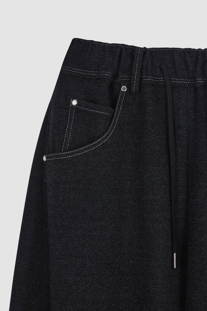 KIMMATIN Blended Wool Curved Banding Pants — Black