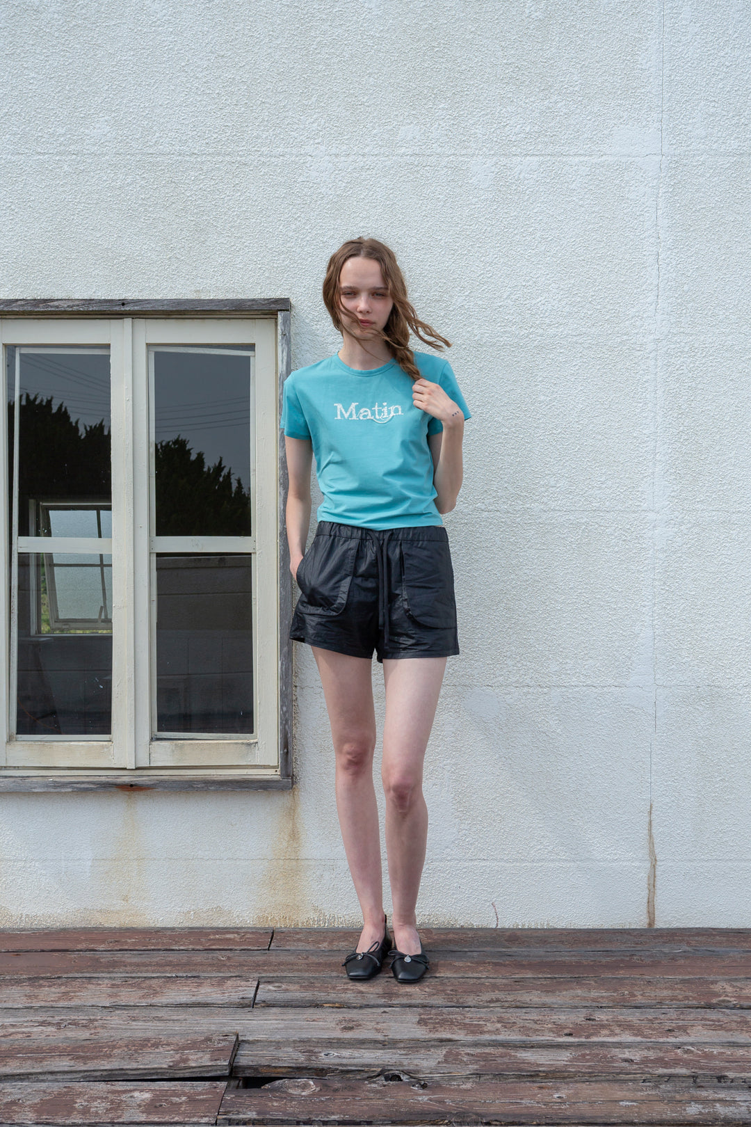 Matin Kim Stitch Printing Detail Crop Top — Blue