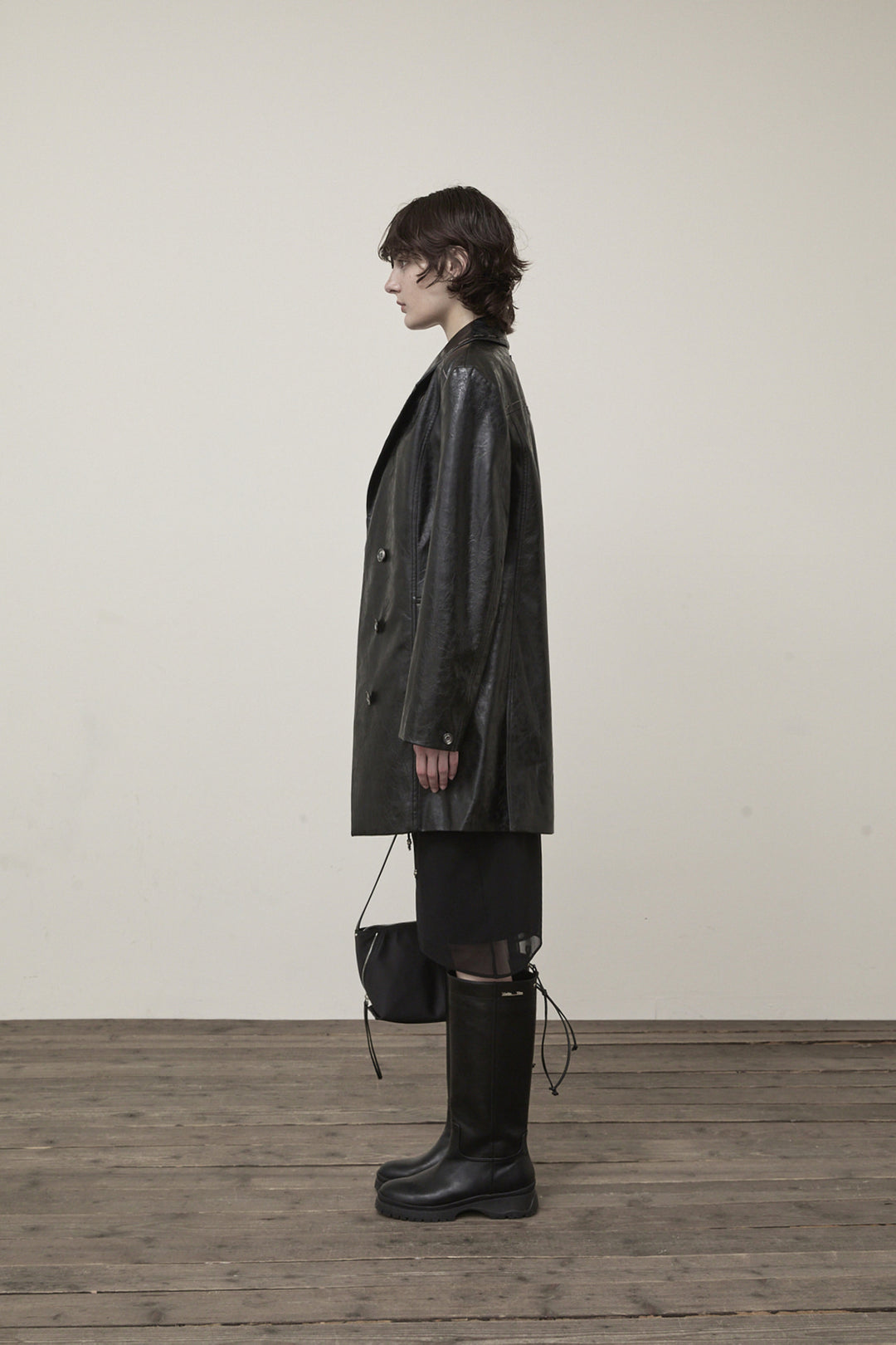 Matin Kim Faux Leather Half Double Jacket — Black