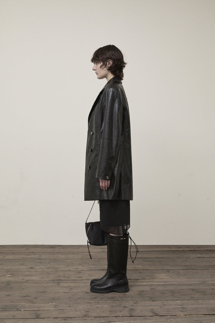 Matin Kim Faux Leather Half Double Jacket — Black