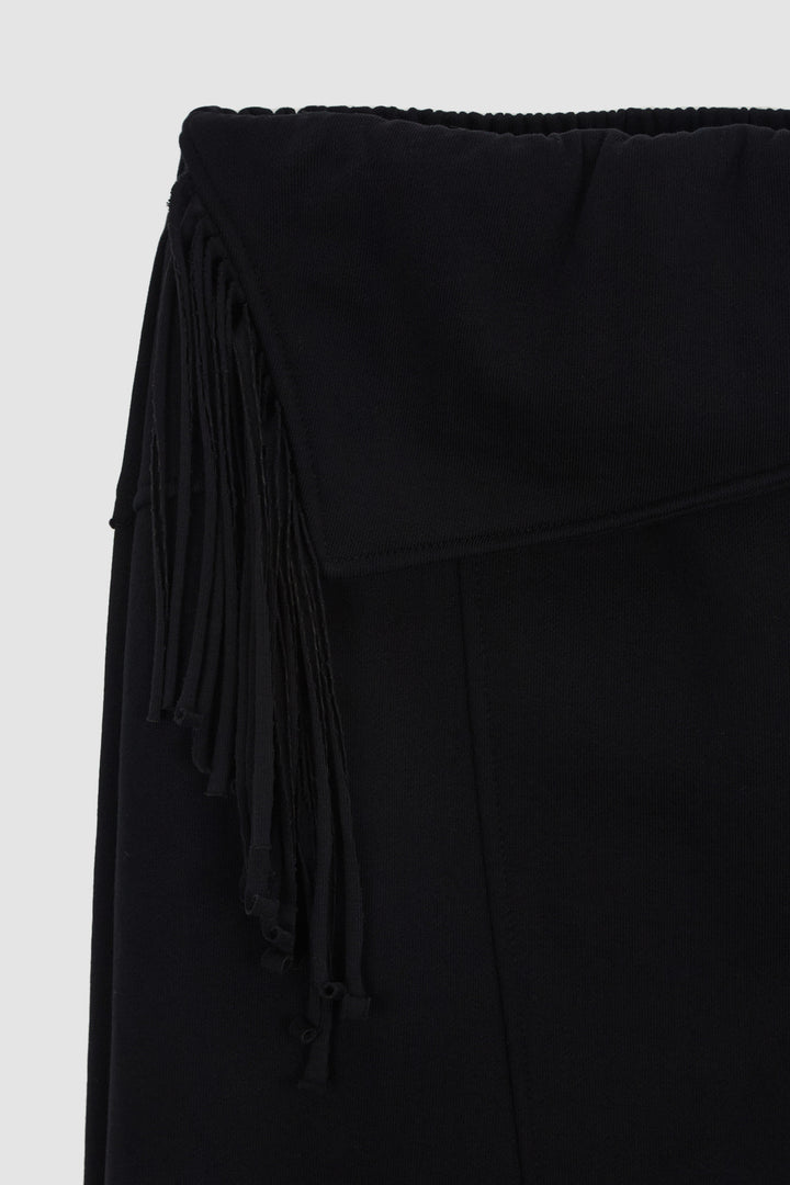 KIMMATIN Fringe Jersey Midi Skirt — Black