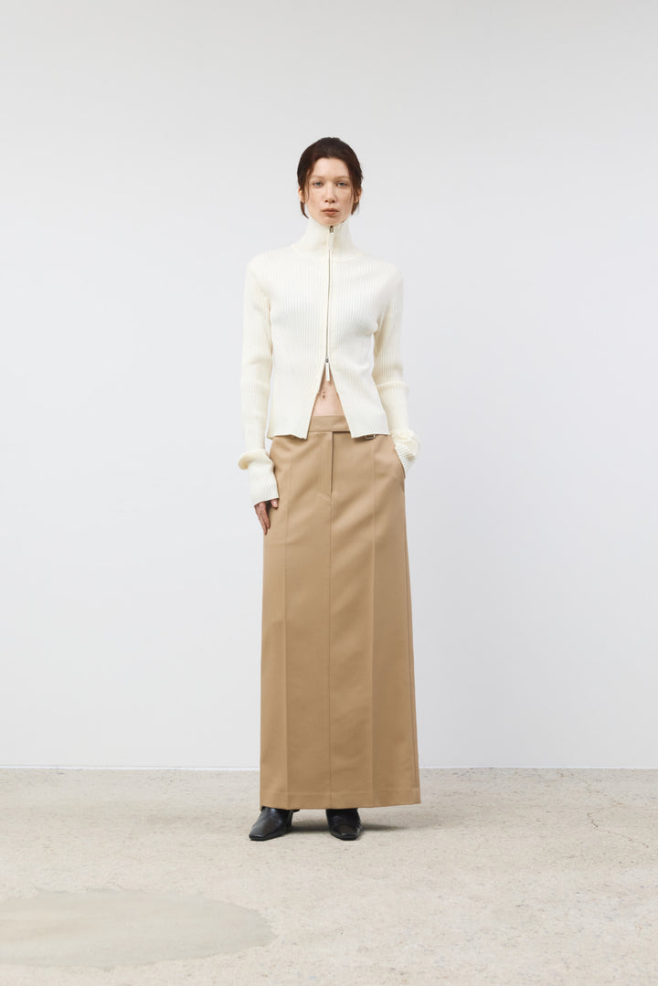 KIMMATIN Back Double Waist Maxi Skirt — Beige