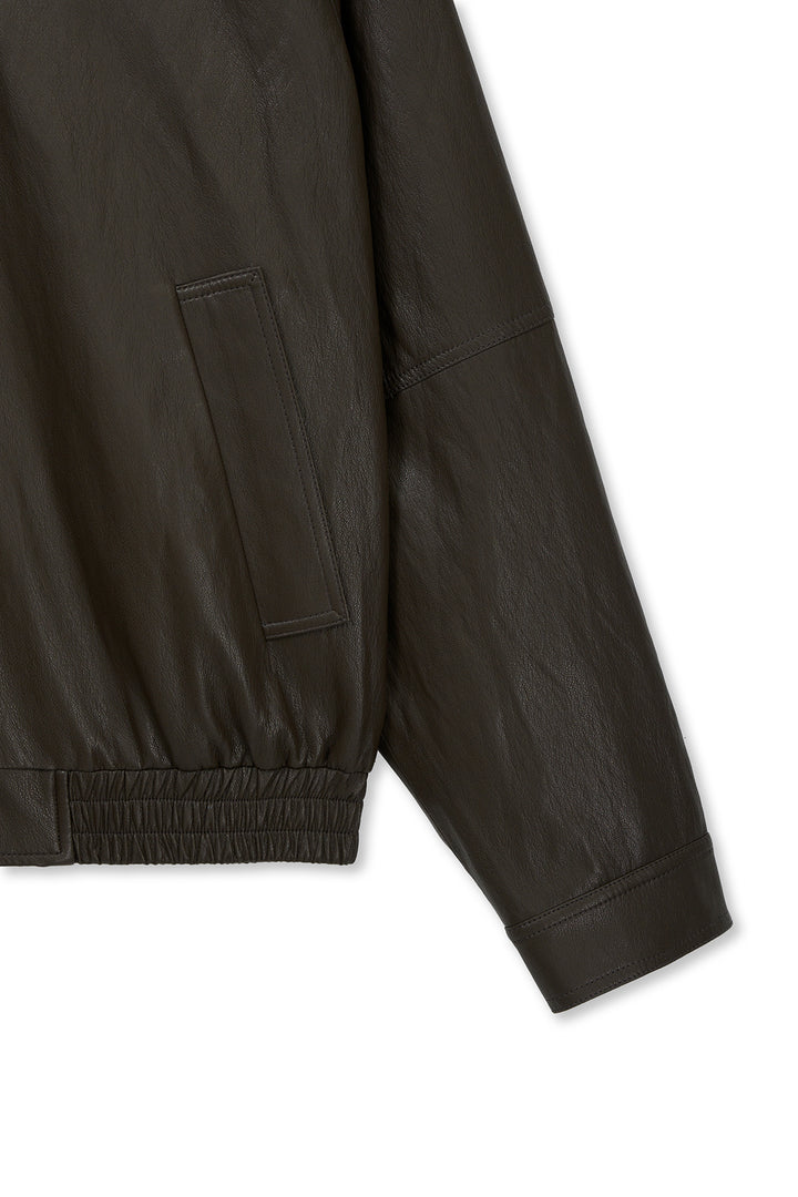 Matin Kim Small Logo Faux Leather Zip-Up — Brown