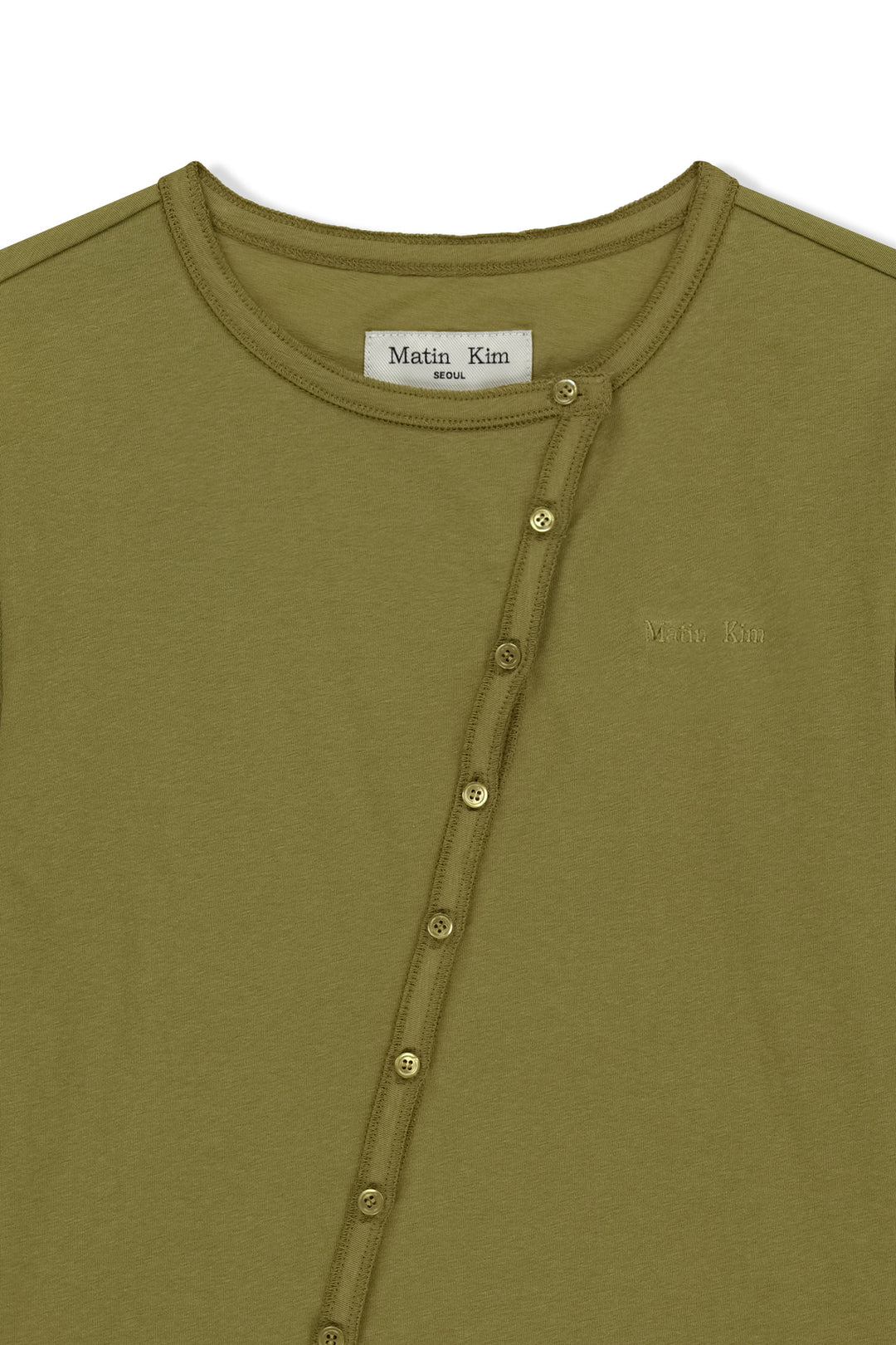 Matin Kim Asymmetric Button Closure Top — Olive