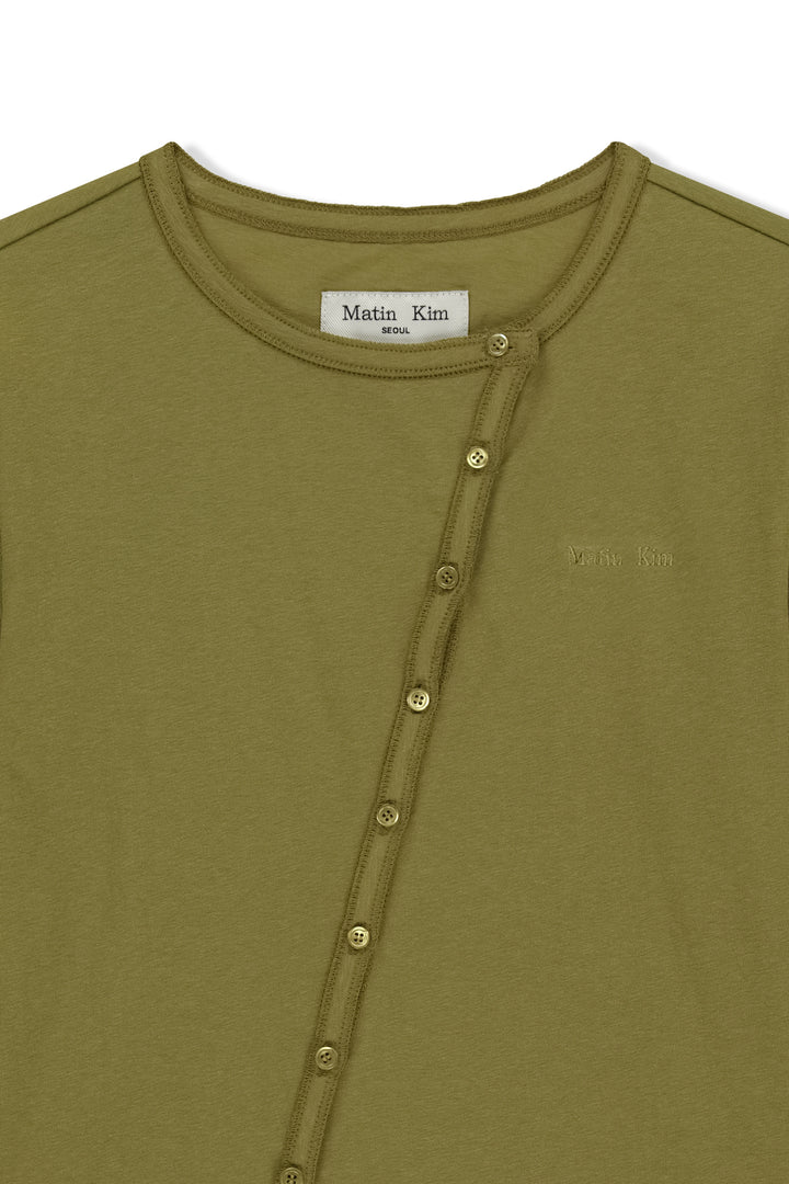 Matin Kim Asymmetric Button Closure Top — Olive