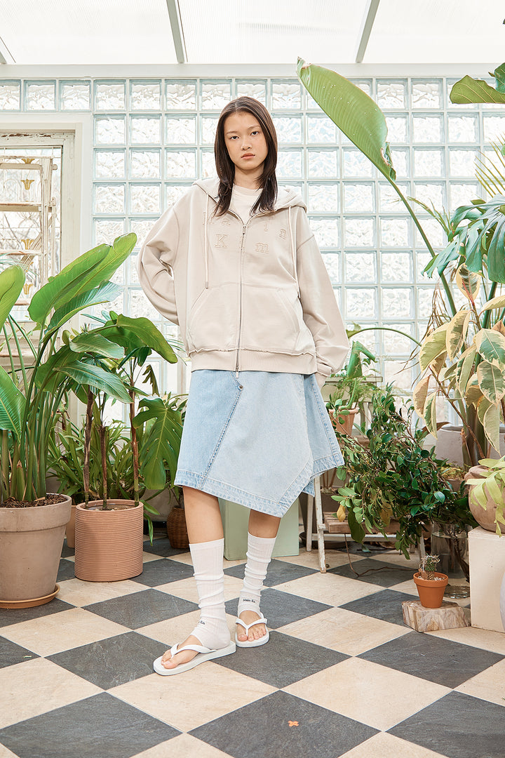 Matin Kim Appliqué Cutout Logo Zip Hoodie — Beige