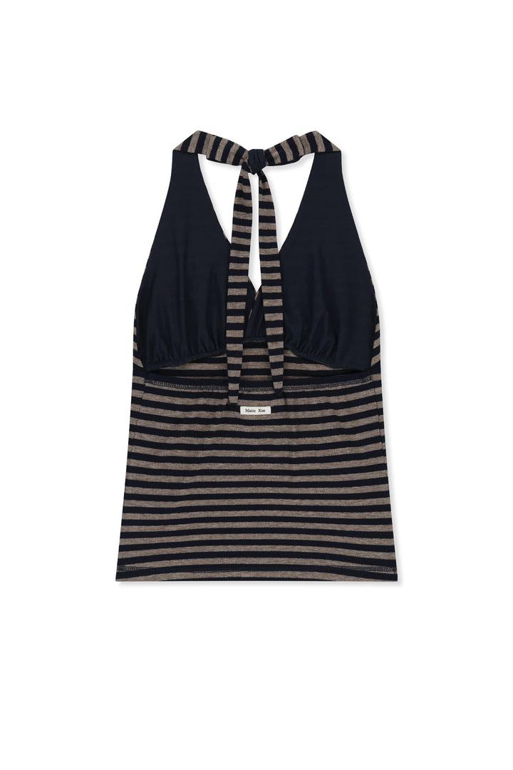 Matin Kim Striped Halter Neck Top — Navy blue