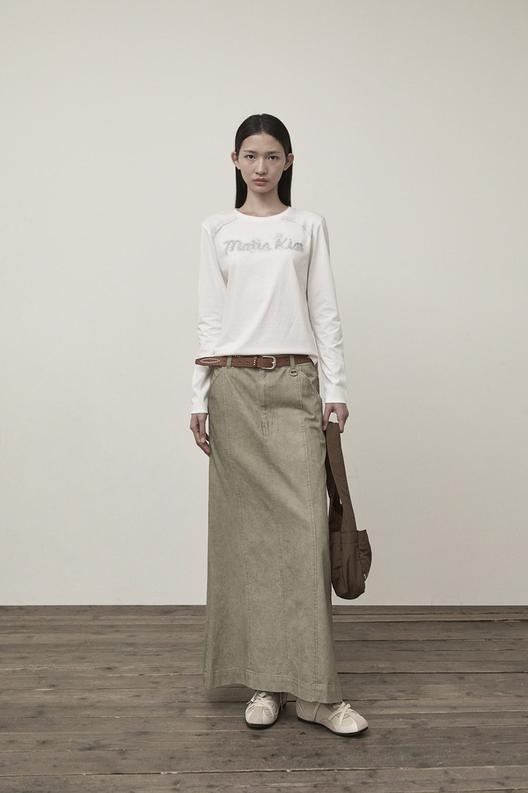 Matin Kim Washed Mermaid Long Skirt Light — Khaki