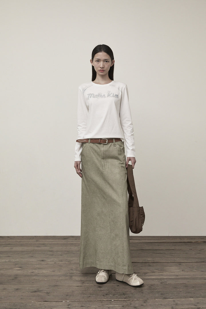 Matin Kim Washed Mermaid Long Skirt Light — Khaki