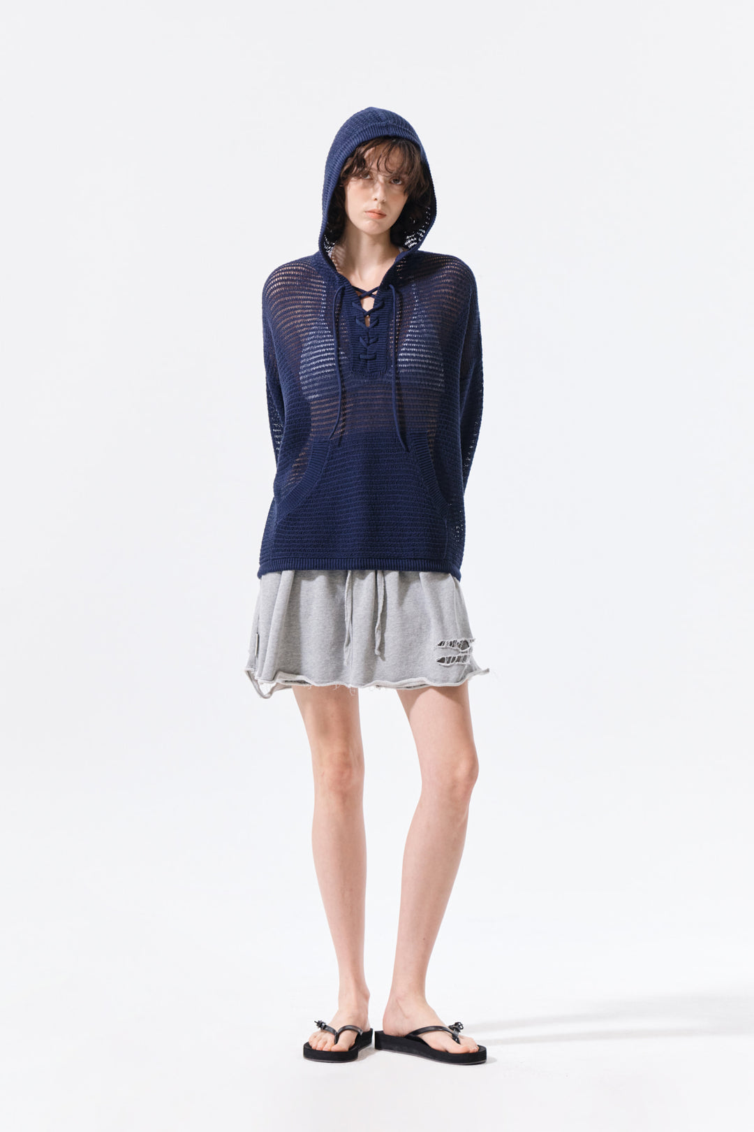 Matin Kim Distressed Terry Skort Shorts — Gray