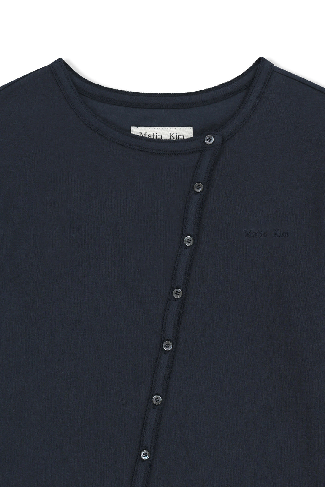 Matin Kim Asymmetric Button Closure Top — Navy blue
