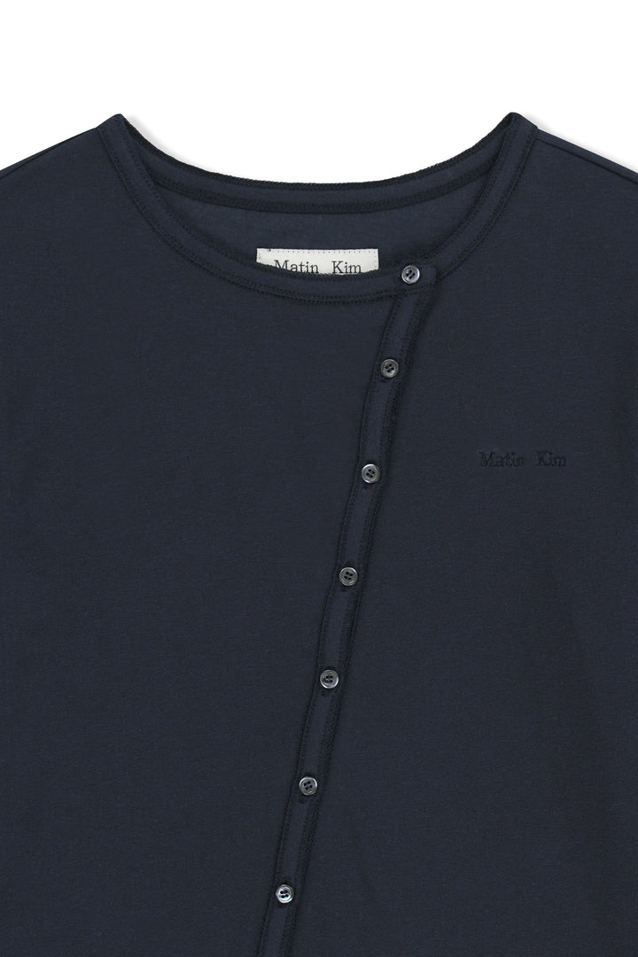 Matin Kim Asymmetric Button Closure Top — Navy blue